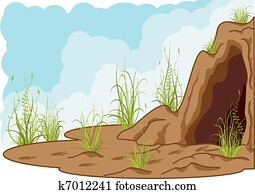 paisagem, com, caverna