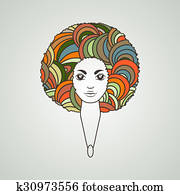 Portrait of a woman with luxuriant hair in the style of an African. The patterns in the hair. Portrait of a woman with luxuriant hair in the style of an African. The patterns in the hair.