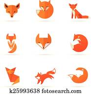 raposa, ícones, ilustrações, e, elementos