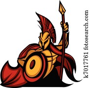 Spartan Trojan Mascot with Spear Spartan Trojan Mascot with Spear