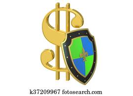 symbol dollar with shield, financial stability concept. 3D rendering symbol dollar with shield, financial stability concept. 3D rendering