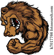 urso, mascote, flexionar, braço, caricatura