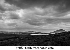 View of North Atlantic in Connemara in monochrome