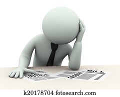 3d business man worried about bills 3d business man worried about bills