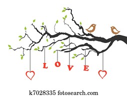 dos, aves de amor, y, amor, árbol