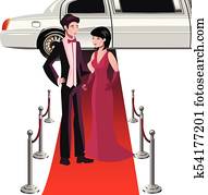 Man and woman on a red carpet. Man and woman on a red carpet.