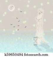 Marble statue in moonlight