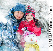 משפחה, עם, a, איש שלג