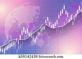 證券市場, 以及, exchange., 事務, 蜡燭棍, 圖表, 圖表, ......的, 證券市場, 投資, trading., 證券市場, data., bullish, 點, 趨勢, ......的, graph., 矢量, illustration.
