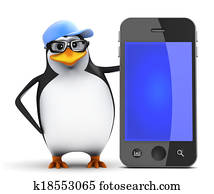 3d Penguin with giant smart phone 3d Penguin with giant smart phone