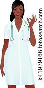 African American Woman doctor in medical uniform showing sign okay