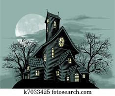 Creepy haunted ghost house scene illustration Creepy haunted ghost house scene illustration