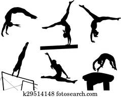 femininas, ginástico, silhuetas