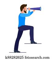 a, איש, עם, a, telescope., ה, איש עסקים, מסתכל, ל, העתיד, דרך, spyglass,, לחפש, חדש, perspectives.