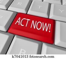 Act Now Red Key on Computer Keyboard Urgent Action