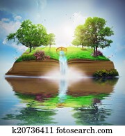 bonito, jardim, ligado, livro