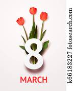 March 8 holiday realistic greeting card