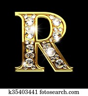 r isolated golden letters with diamonds on black r isolated golden letters with diamonds on black