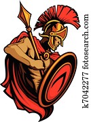Spartan Trojan Mascot with Spear an Spartan Trojan Mascot with Spear an