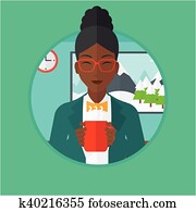 Woman enjoying cup of hot coffee.