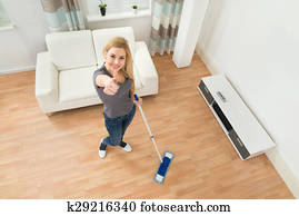 Woman Mopping Floor