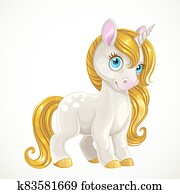 Cartoon unicorn with a golden mane isolated on white background Cartoon unicorn with a golden mane isolated on white background