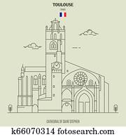 Cathedral of Saint Stephen in Toulouse, France. Landmark icon Cathedral of Saint Stephen in Toulouse, France. Landmark icon