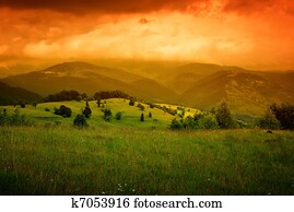 orange mist over mountains 