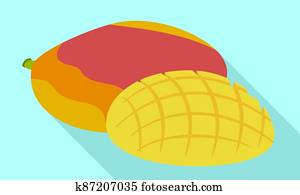 Tasty mango icon, flat style Tasty mango icon, flat style