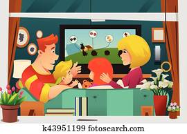 家族, 監視 tv, 家で