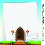 castelo, entrada, ligado, papel castelo, entrada, ligado, papel