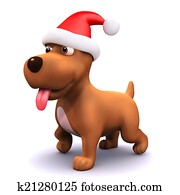 3d Festive puppy dog wears a Santa hat 3d Festive puppy dog wears a Santa hat