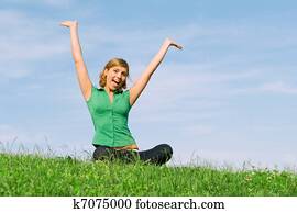 happy healthy young woman outdoors in summer