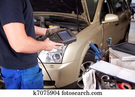 mecânico, com, equipamento diagnóstico