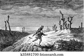 Painting Exhibition of 1857, Werewolf, vintage engraving. Painting Exhibition of 1857, Werewolf, vintage engraving.