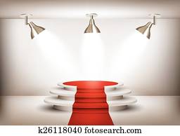 Showroom with red carpet leading to a podium and three lights. Vector Showroom with red carpet leading to a podium and three lights. Vector