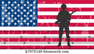 Silhouette of an army soldier in front of usa flag Silhouette of an army soldier in front of usa flag