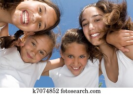 summer camp, happy group of smiling, girls kids or children summer camp, happy group of smiling, girls kids or children