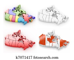 Three-dimensional map of Canada on white isolated background