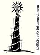 turm, to, dass, sonne