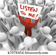 הקשב ל, אותי, חתום, בן אדם, tries, להעשות, תשומת לב, ב, דחוס