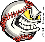 basebol, rosto, caricatura, bola, imagem