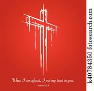 Christ crucifix cross symbol sketch on red background. Psalm 56:3 Christ crucifix cross symbol sketch on red background. Psalm 56:3