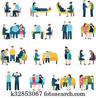 Counseling Support Group Flat Icons Set Counseling Support Group Flat Icons Set