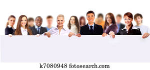 glad, ung, gruppe av folk, anseelsen, sammen, og, avholdelse, ei, blankt skilt, for, deres, tekst