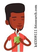 Man enjoying cup of hot coffee vector illustration