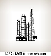 Silhouette of a chemical plant or refinery processing, vector illustration