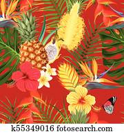 Tropical flowers and fruit seamless Tropical flowers and fruit seamless