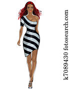 vector beautiful black woman in a striped dress