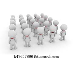 3D illustration of many small people seen from the back 3D illustration of many small people seen from the back